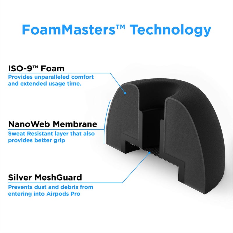 AutoLine Pro Foam Masters Memory Foam Ear Tips for AirPods Pro 1st & 2nd Gen | Comfortable | Secure | Better Noise Cancellation | Version 3.0 Replacement Buds (Small - 3 Pairs, Black) - Image 2